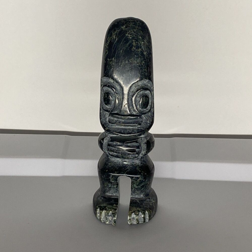 Hand Carved Green Onyx Aztec Mesoamerican Idol Figure Statue Mexico 6"